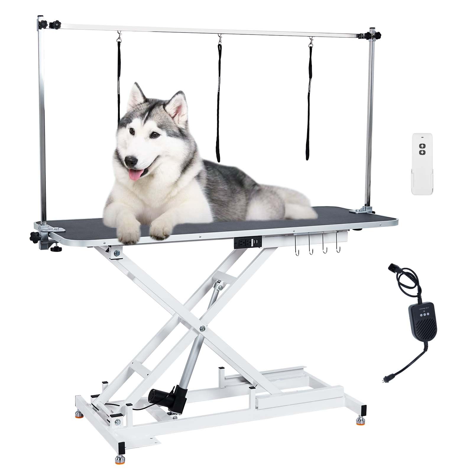 GarveeLife 50 in Electric Dog Grooming Table - Adjustable Height 9 in-40 in, Wireless Remote& Hand Control, 330 LB Capacity, Anti-Slip Wheels, for Large Dogs/Cats/Pet, White