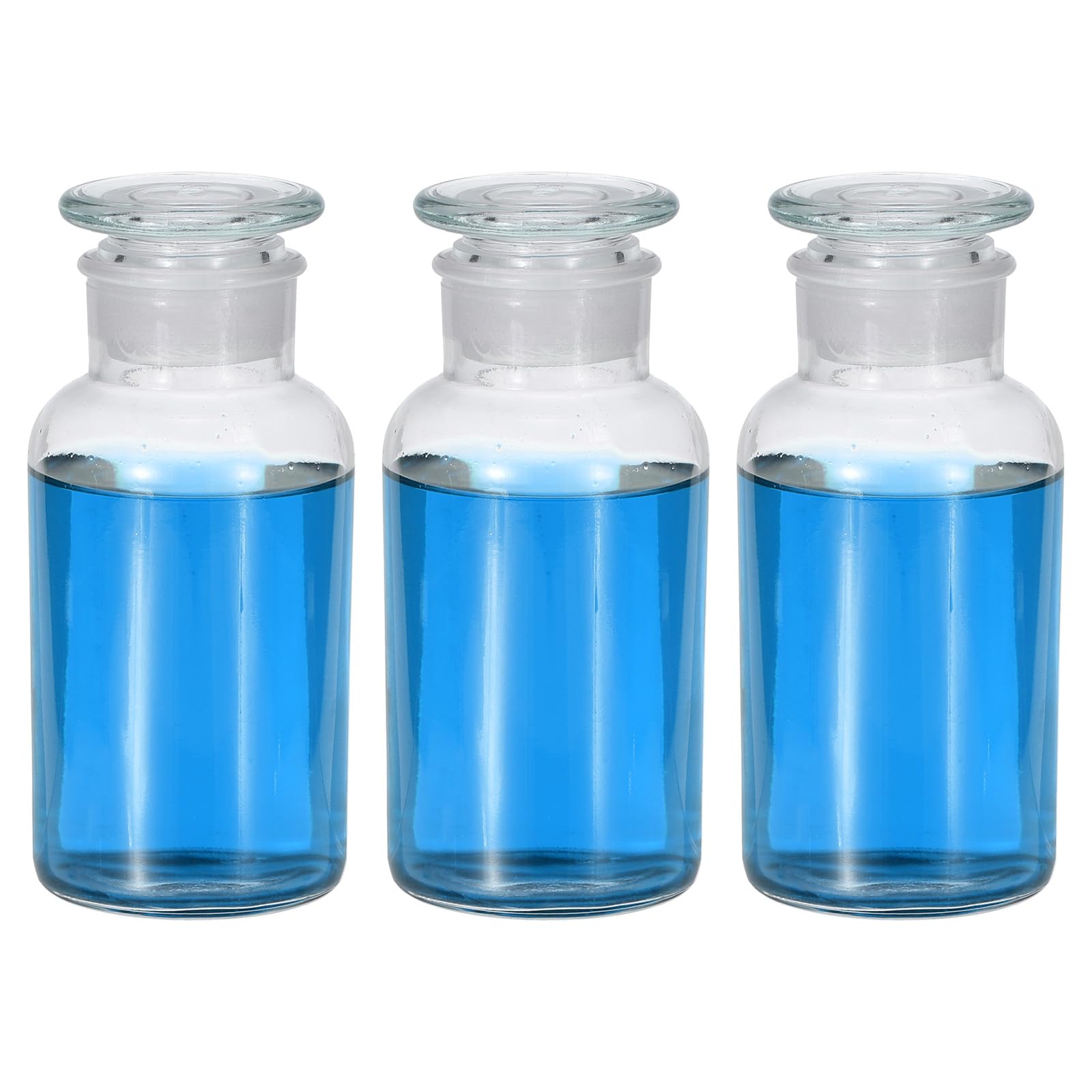 PATIKIL Frasco De Medio Reactivo 3 Pcs 500ml Vidrio Boca Ancha Frasco Almacenamiento Medio Reactivo Con Tapón De Vidrio Esmerilado Para Laboratorio Agua Líquidos Reactivos Química