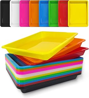 24 Pack Plastic Art Craft Trays, Multicolor Activity Sensory Sand Puzzle Sorting Trays, Bulk Stackable Serving Platters for DIY Projects Painting Beads Jewelry Home Organizer Supply 11x8in