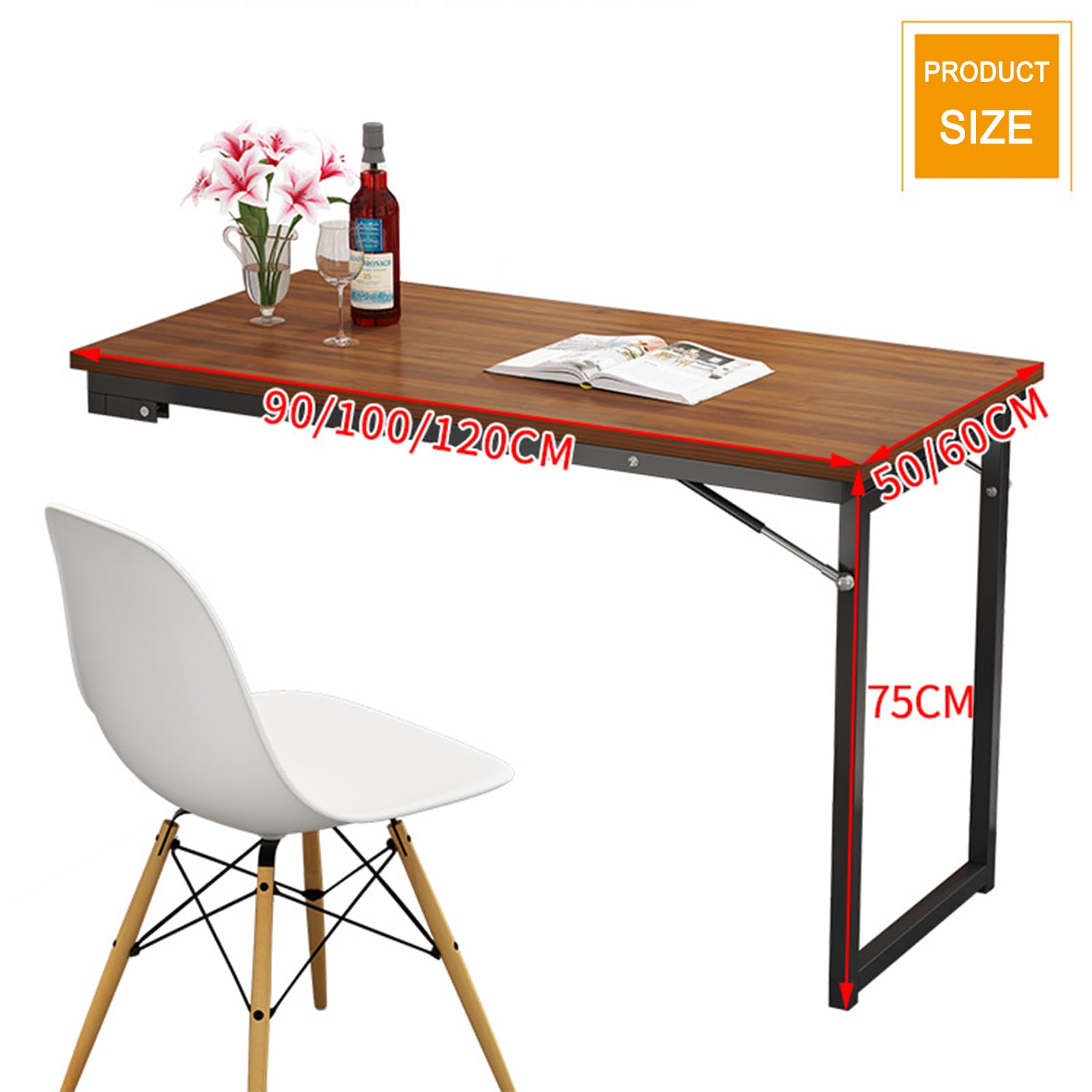 Wandklapptisch für Küche, multifunktionaler faltbarer Wandtisch, platzsparend, 90 x 50 x 75 cm, Schreibtisch für Zuhause und Büro, kompaktes und vielseitiges Design