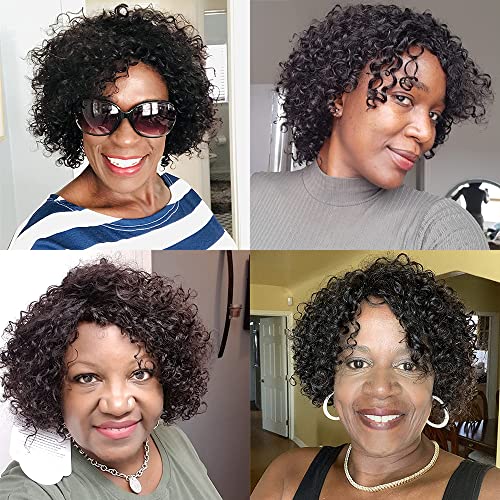 Brazilian Wigs 10 Inch Short Kinky Curly Human Hair Wigs For Black Women Short Wigs No Lace Front Natural Color #TOP4