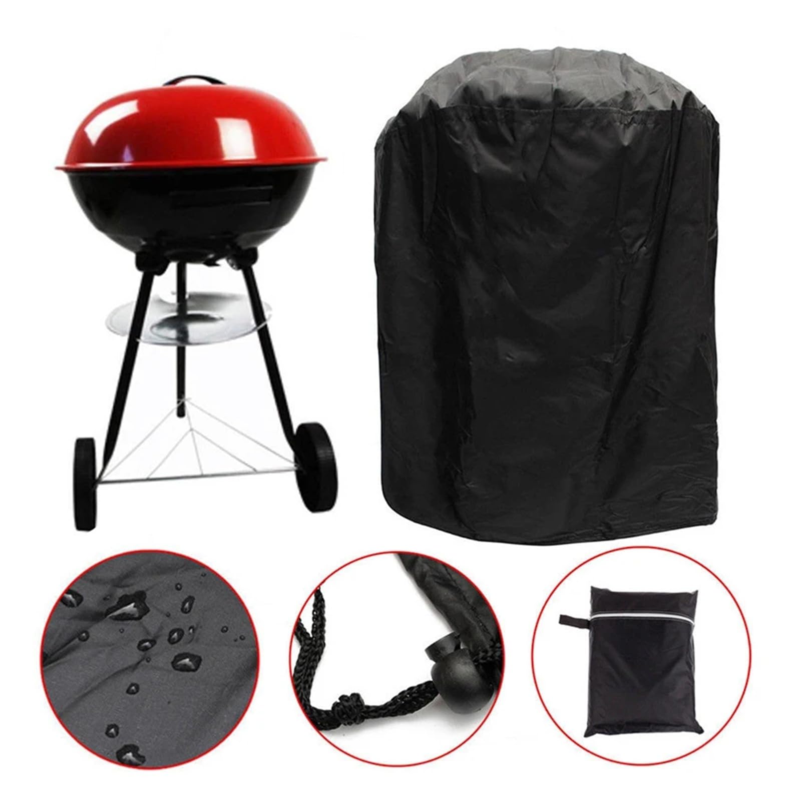 Copertura Impermeabile Nera for Barbecue, Accessori Rotondi, Copertura griglia, Antipolvere, Pioggia, Elettrico a Gas e Carbone