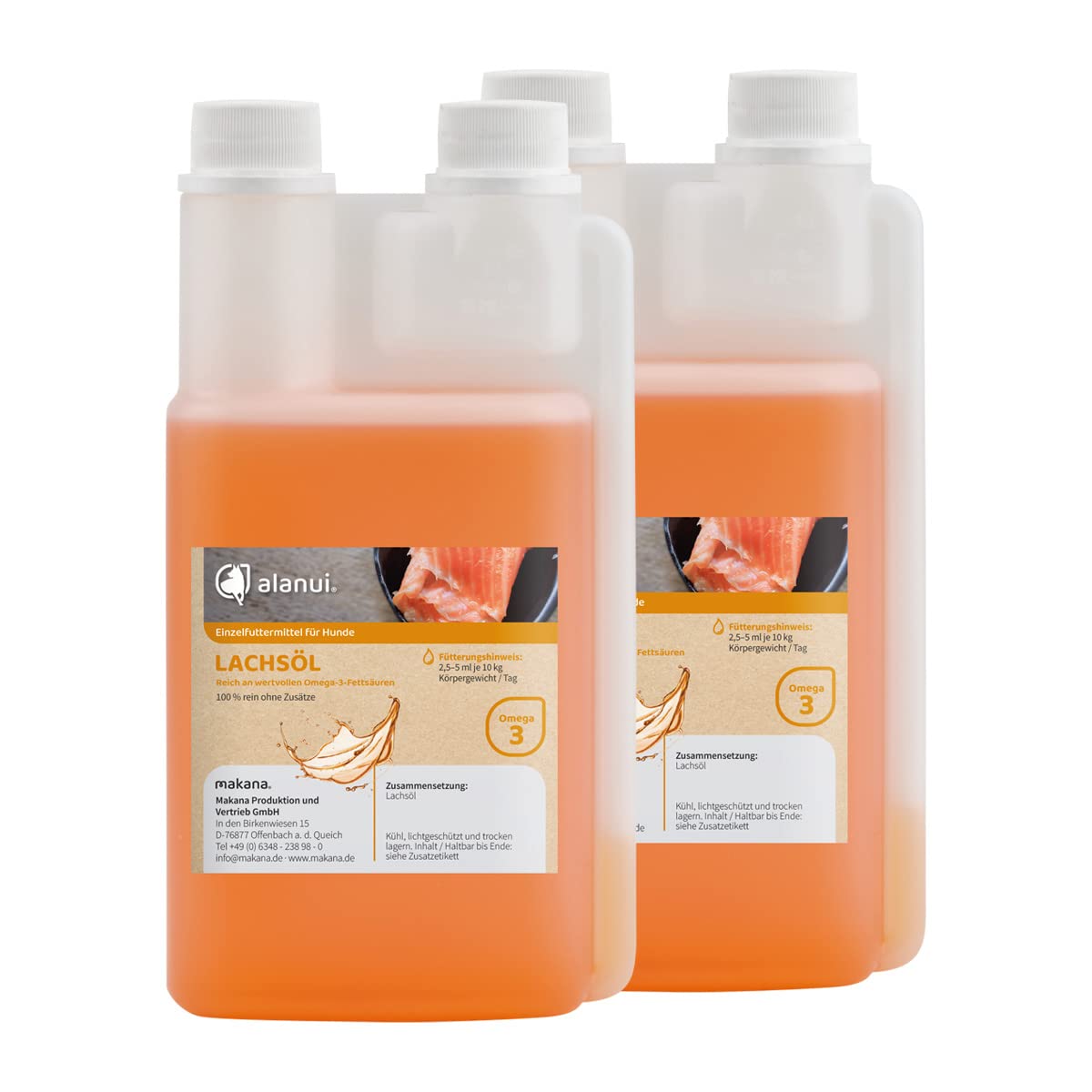 alanui Lachsöl für Hunde, 2 x 500 ml Dosierflasche