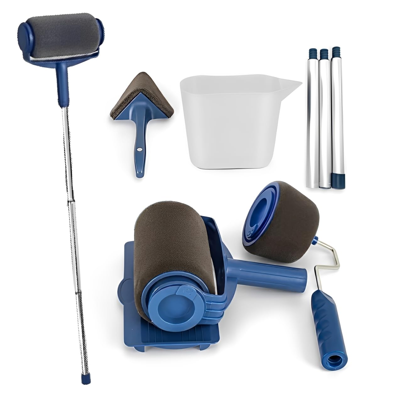 8Pcs Paint Roller Set with Extension Poles Paint Rollers Tray Jug Corner Edger Painting Kit Runner Pro for Home Ceilings Walls Renovation