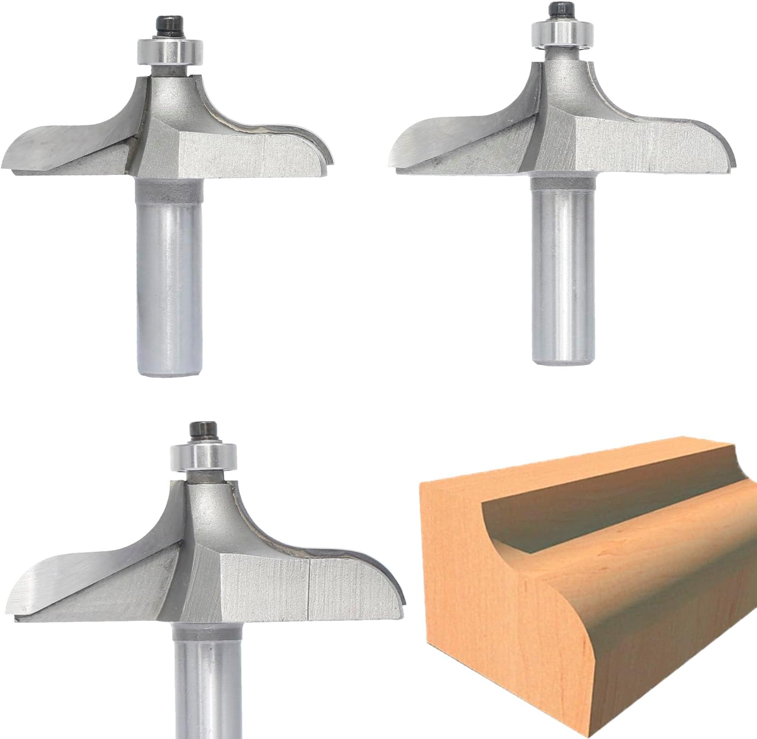 3Pcs Ogee Table Edge Router Bit Set,1/2 Inch Shank,Cutting Depth 1",1-1/8",1-1/4" Ogee Traditional Ogee Edge Cutters, Carbide Tipped 2 Flute, for Wood Profiling,Molding,Edging