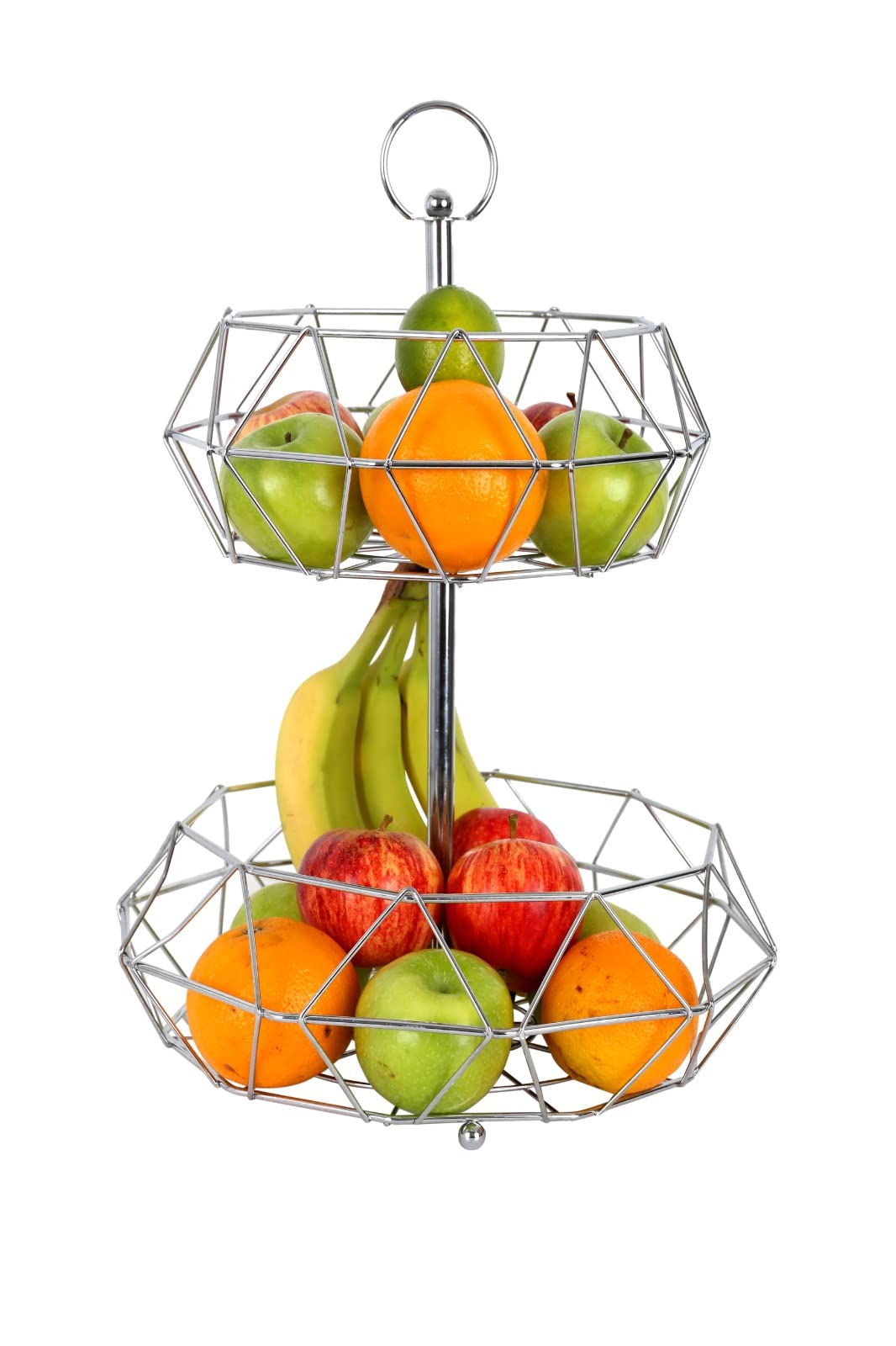 Royal Cuisine Silver 2 Tiers Baskets Veg & Fruits Storage Rack Fruit Basket Large For Kitchen Counter Top Vegetables & Fruit Rack