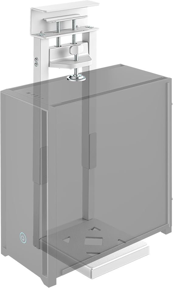 monTEK No Drill CPU Holder, Clamp-On Heavy Duty Steel Mount with Ventilated Cooling Design for Standing Desk & Home Office, Fits Most Cases 16.1-25.6 H, 66 lbs, White | No-drill CPU holder, ventilated steel frame, adjustable fit and clamp-on installat