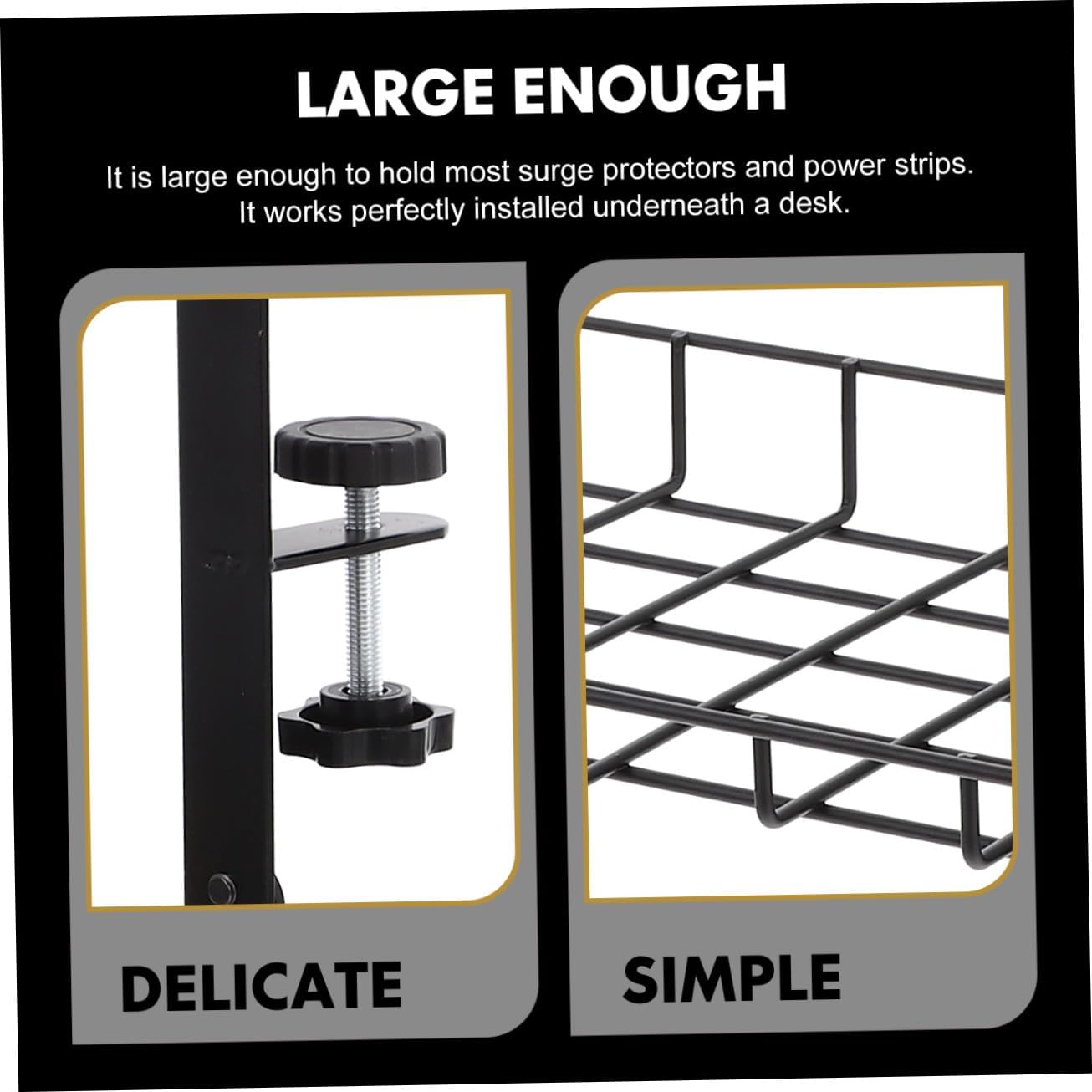 Baluue Desk Cable Management Tray Cable Organizer Wire Rack No Drill Large Capacity 500mm Black Cord Storage Holder for Office Desk