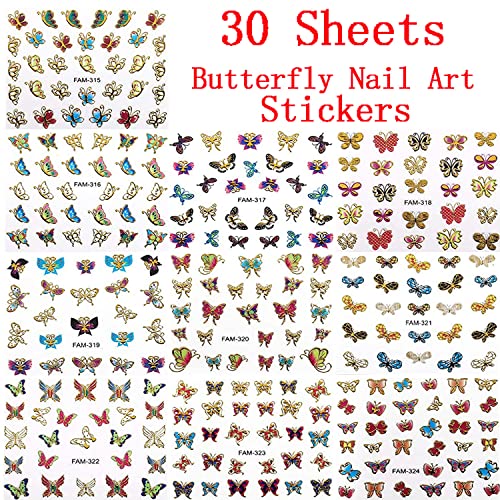 Butterfly Nail Art Stickers, Holographic 3D Butterfly Nail Self-Adhesive Sticker Design, Gold Small Butterflies Nail Art Decals For Women Girls Manicure Charms Decorations, Kids Nail Transfer Decal #TOP5