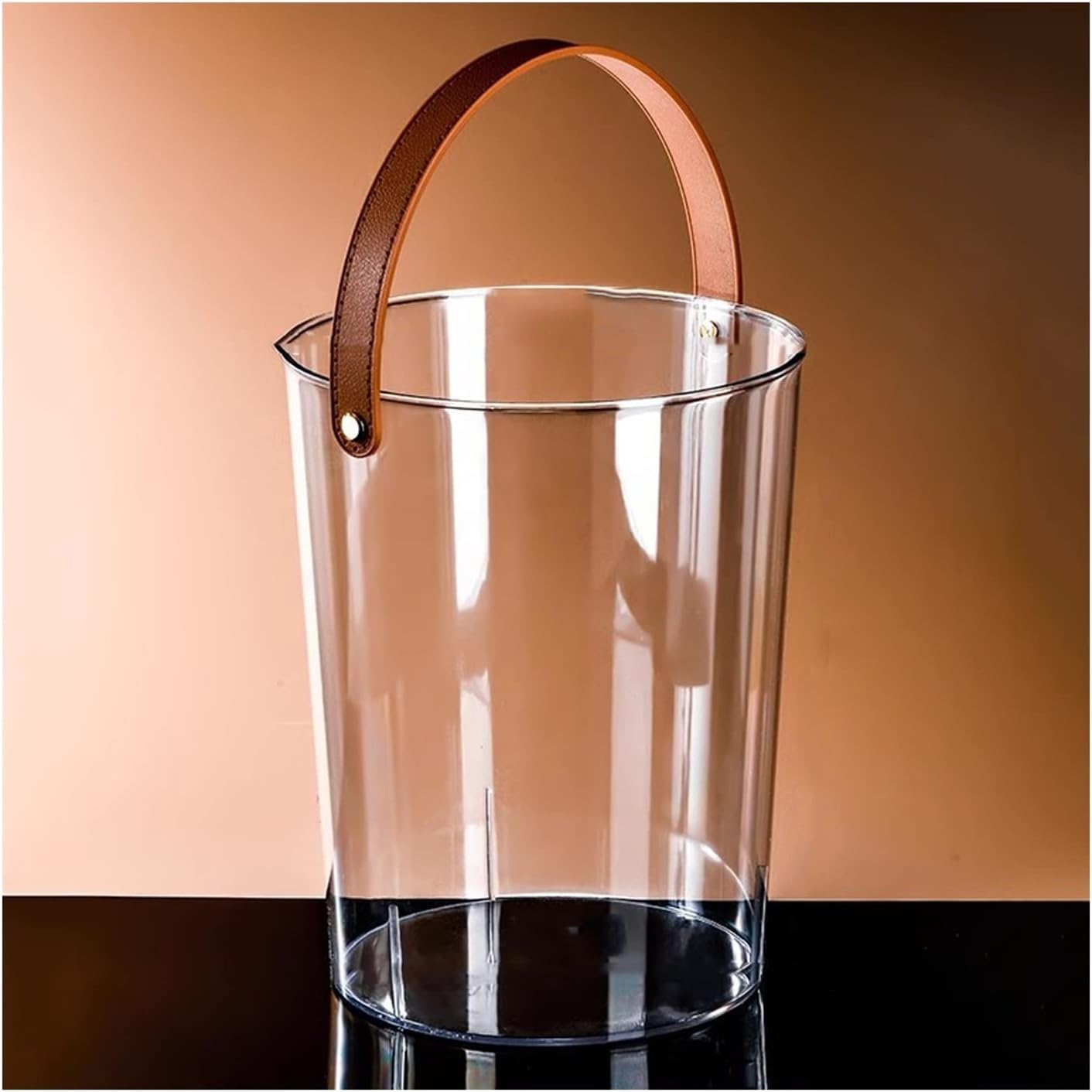 Cubitera Botella Vino Filador de Hielo acrílico Transparente Redondeo Grande Champagne Chiller con Mango de Cuero portátil Capaciente de Hielo de Botella de Vino clásico