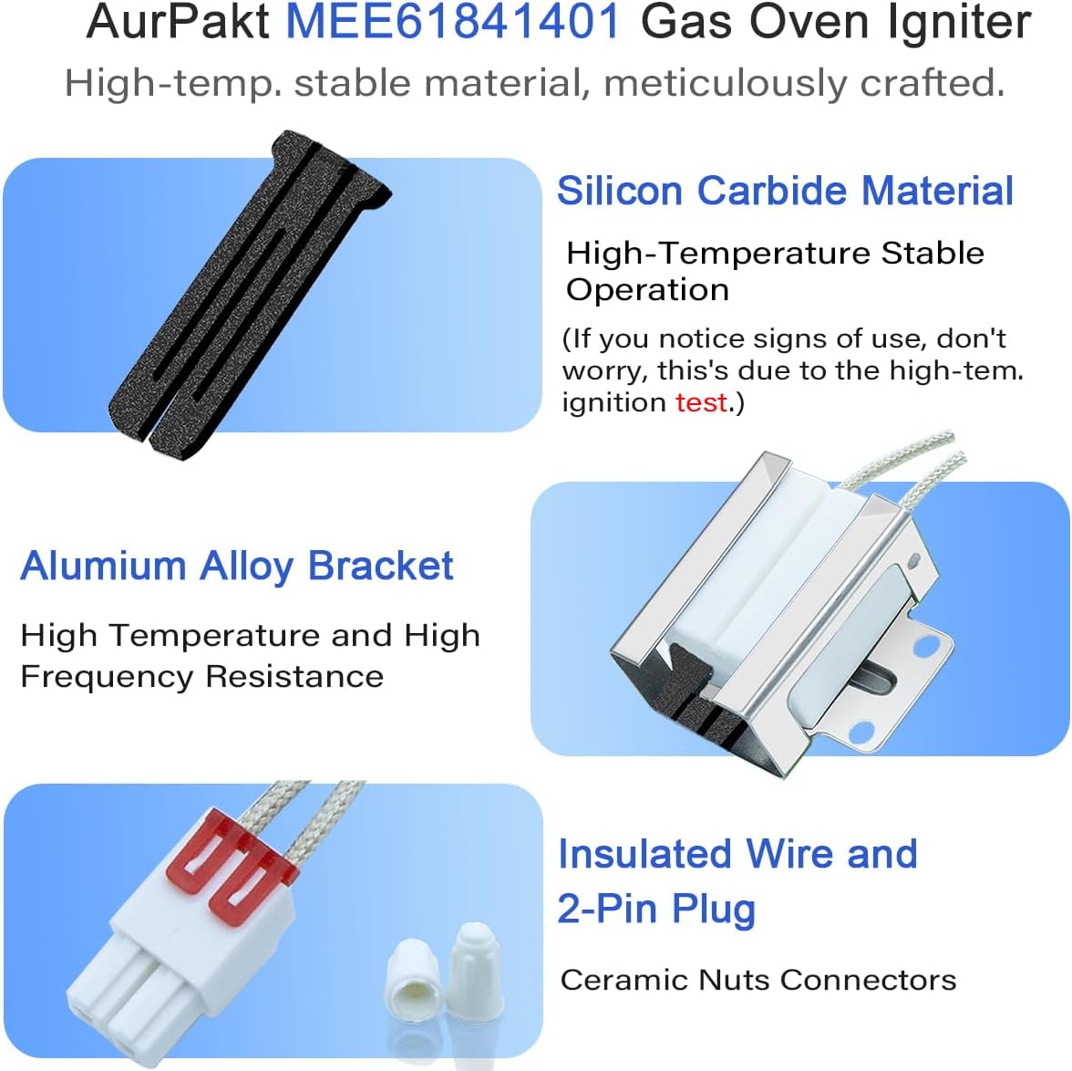 Upgrade AurPakt MEE61841401 MEE61841403 Oven Igniter Replacement for Lg Gas Stove(LRG, LSS, LDG, LSG, LTG) LRG3095ST LRG3061ST LSG4513ST, Range Burner Ignitor Replace MEE63084901, Gas Stove Flat Style
