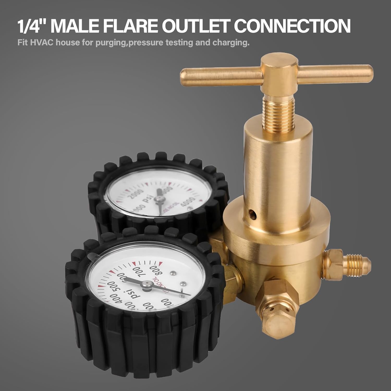 Nitrogen Regulator with 0-800 PSI Delivery Pressure, 60" Hose CGA580 Inlet Connection and 1/4'' Male Flare Outlet Connection
