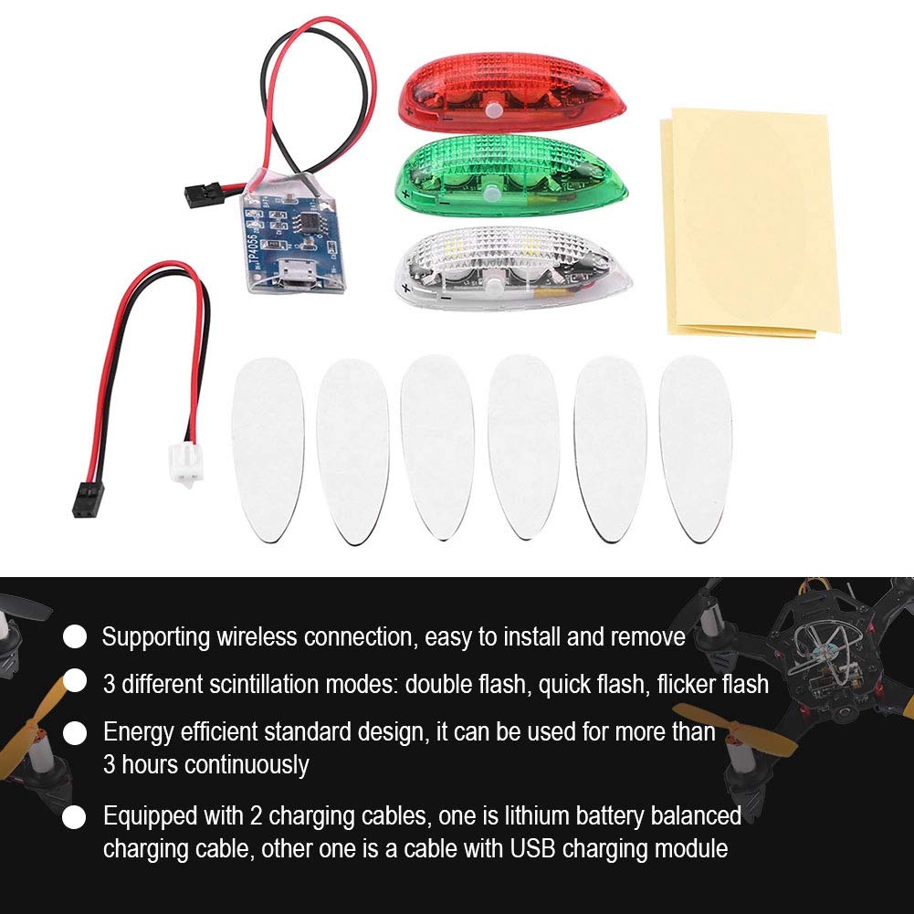 Zestaw oświetlenia LED RC Drone Bezprzewodowe czerwone zielone białe lampy błyskowe LED do RC Fix Wing samolot helikopter 3 szt./zestaw
