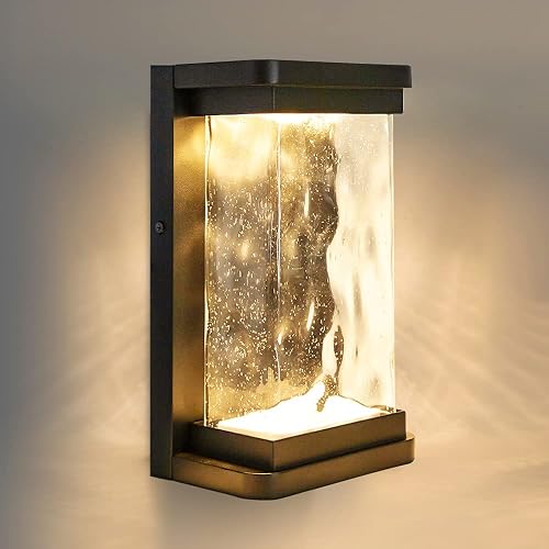 LUTEC Starry 1857 795 Lumen 3000K LED Wall Light with Seeded Glass, Modern Porch Light, Indoor Outdoor Sconce Wall Lighting