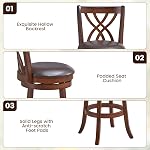 COSTWAY Bar Stools, 360° Swivel Chairs with Rubber Wood Frame, PU Leather Cushioned Seat and Footrests, Modern Barstools for Kitchen Island, Dining Room, Bar (Brown-30 inches, 4 stools)