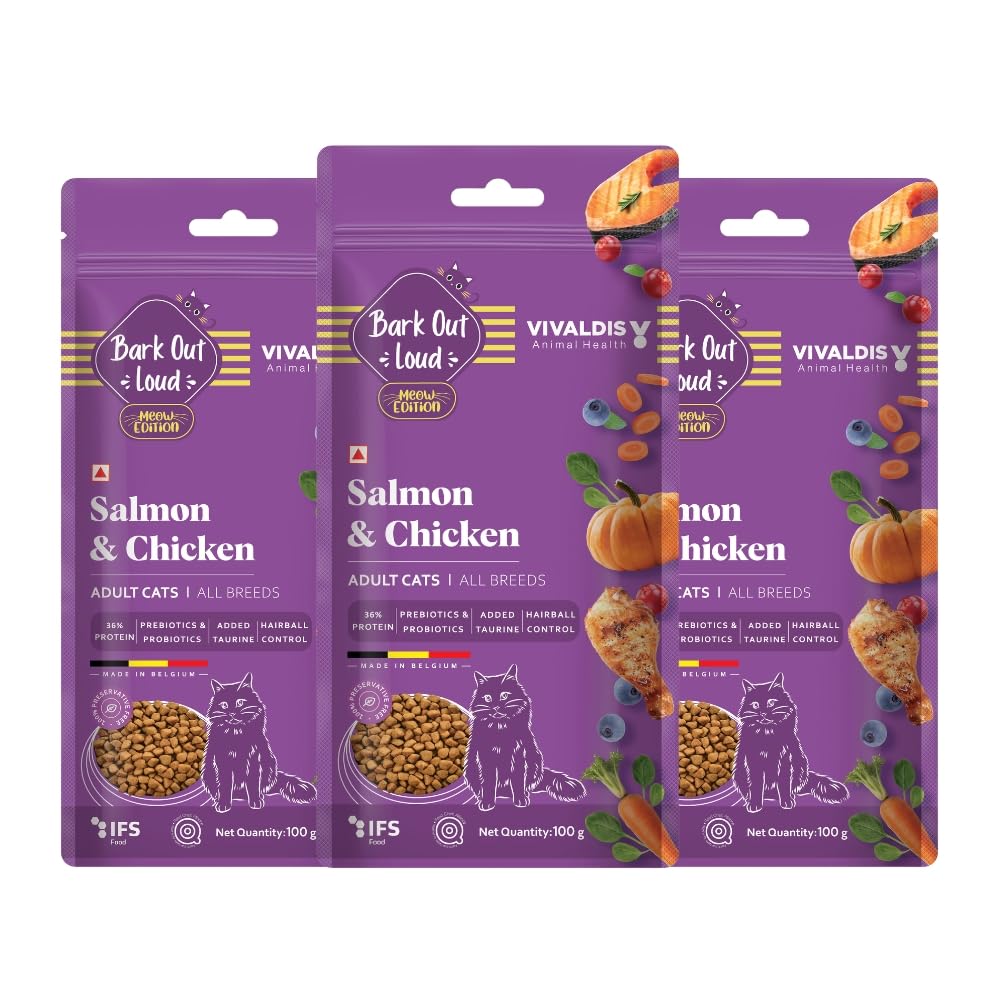 Bark Out Loud by Vivaldis - Adult Dry Cat Food Chicken & Salmon 300 gm, Protein-Packed Immunity, Growth & Development Booster, contributes to Healthy Heart, Skin, Coat and Eye. (B0CWDD648B) Amazon Price History, Amazon Price Tracker