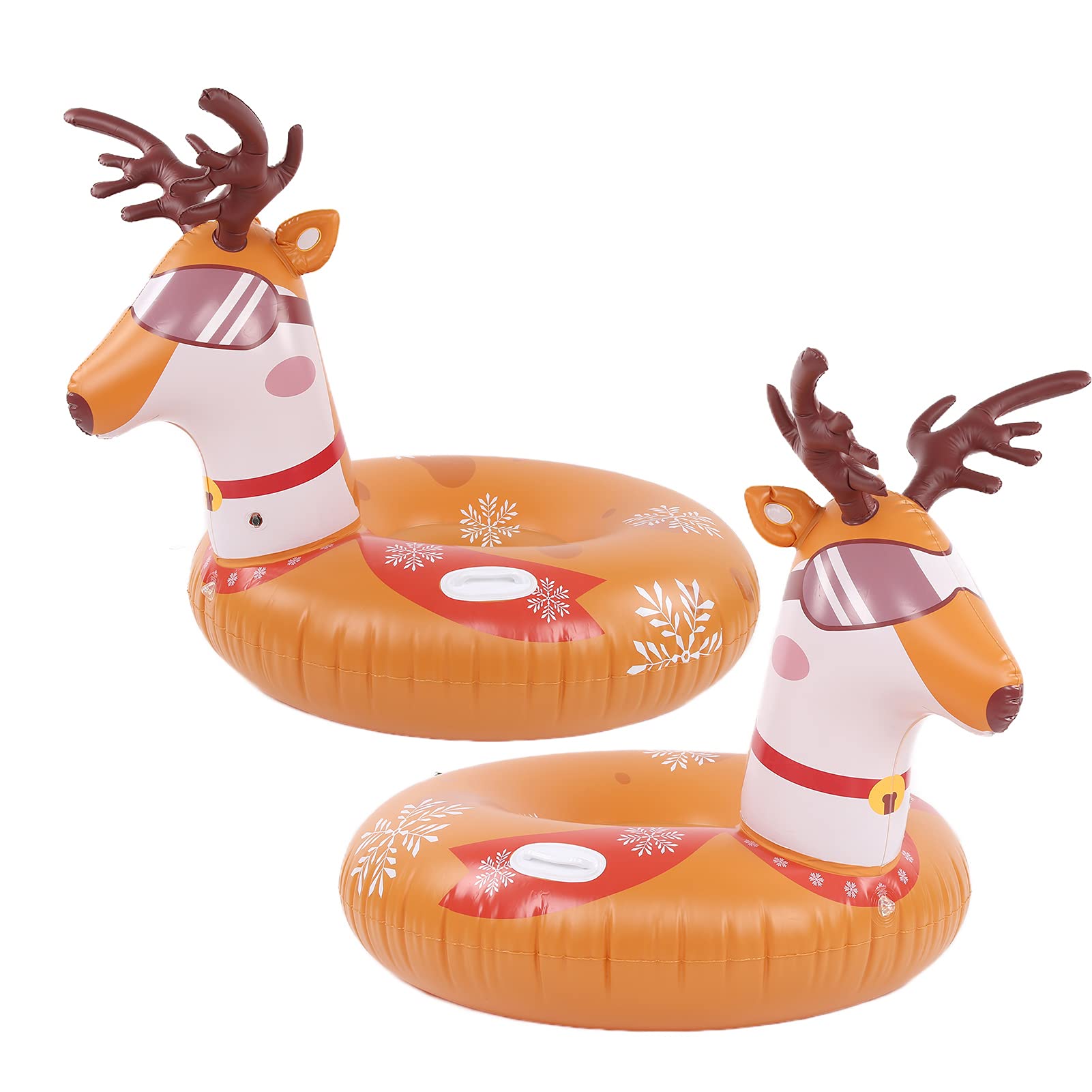 Snow Sleds, 46.1x43.3in 100kg/220.5lb Load Thickened Heavy Duty Inflatable Ski Circle Snow Tubes PVC Round Christmas Snow Sled with Handles for Kids Adults