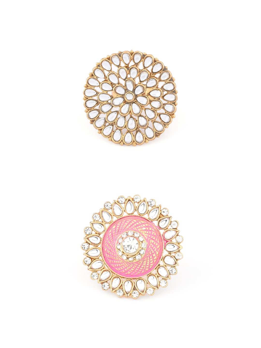 ZAVERI PEARLSCombo of 2 Ethnic Meenakari & Kundan Adjustable Finger Rings For Women-ZPFK10225