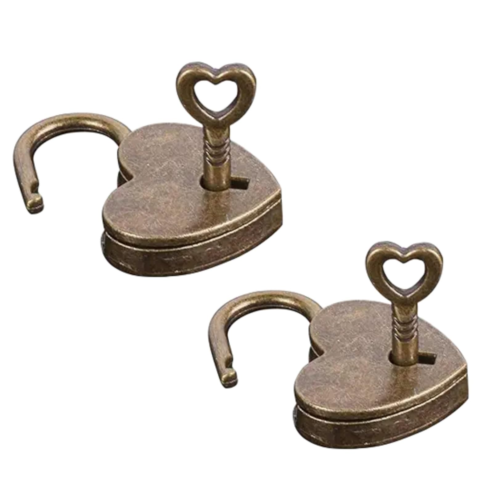 2Pcs Antique Brass Heart Shape Padlock, Key Lock, Bronze, Padlock, Travel, Storage