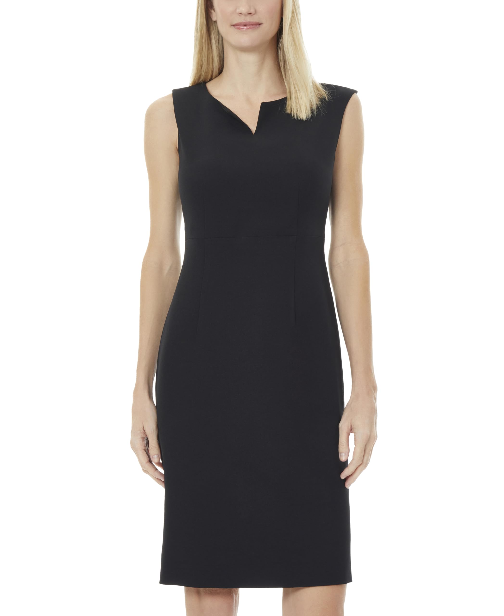 Kasper Womens Sleeveless Sheath Dress with Notch Neckline
