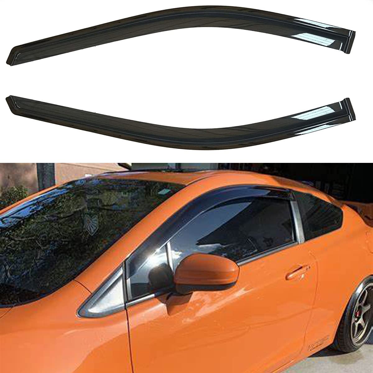 Photo 1 of Original 2pcs Side Window Deflectors, Outside Mount Tape-On Rain Guards Set, Nice Side Window Visors Compatible with 2006-2011 Civic 2-Door Coupe Only |92410| For Civic 2D 2006-2011