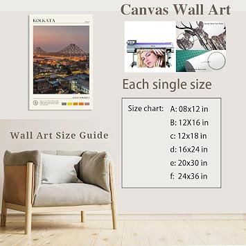 JYscillate Kolkata Cityscape Night View Wall Art Natural poster Modern Landscape picture Canvas Print Urban Landmark Wall Decor for Living Room,Bedroom,Office Gallery 8x12inch Unframed