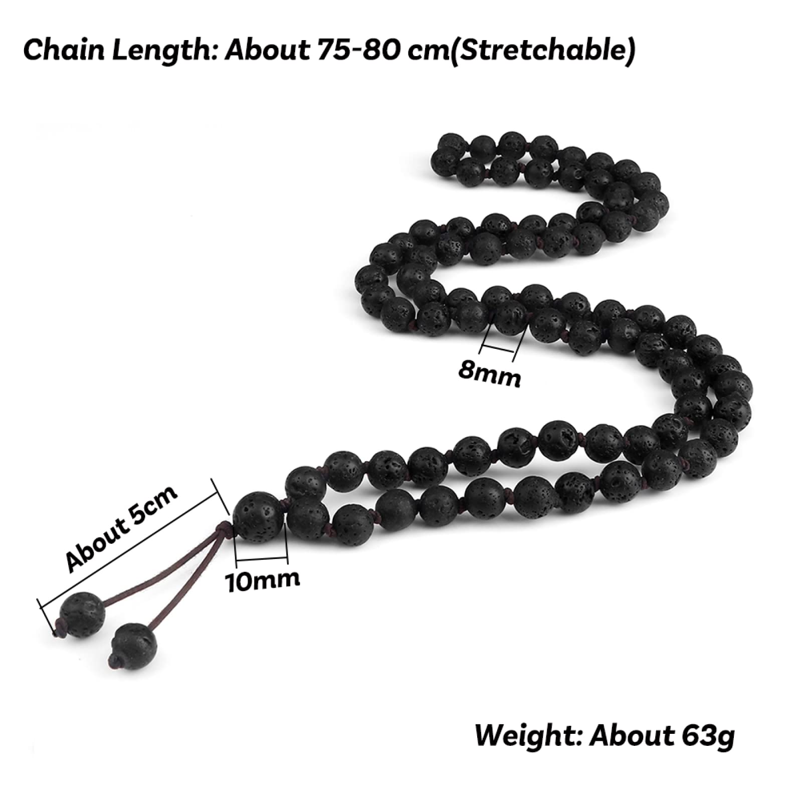 8 mm Schwarze Lavastein-Perlenketten, 80 Perlen, handgefertigt, geknotete elastische Armbänder, Damen und Herren, Yoga-Schmuck, Gebetsgeschenke, Halskette FZUGEDRLI