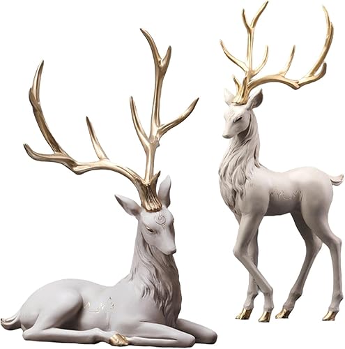 2 adornos coleccionables de renos para decoración de estatua de ciervos en casa