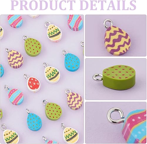 Miniatura 6 de CHGCRAFT 144 dijes de arcilla polimérica de huevo de Pascua de 6 estilos, colgante de arcilla suave para decoración de Pascua, rellenos de huevos y