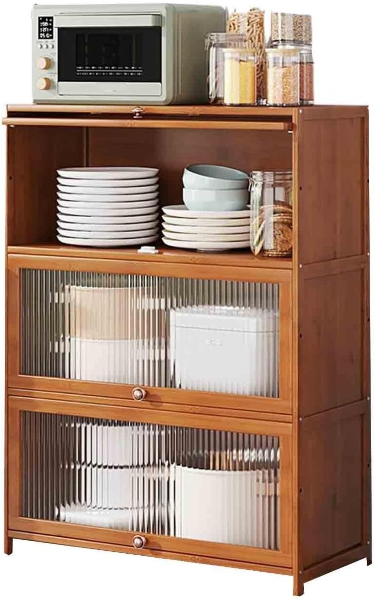 Buffet Cabinet 3-Tier Glass Door Kitchen Sideboard with Coffee and Tea Storage Compartments 70cm Kitchen Cabinet