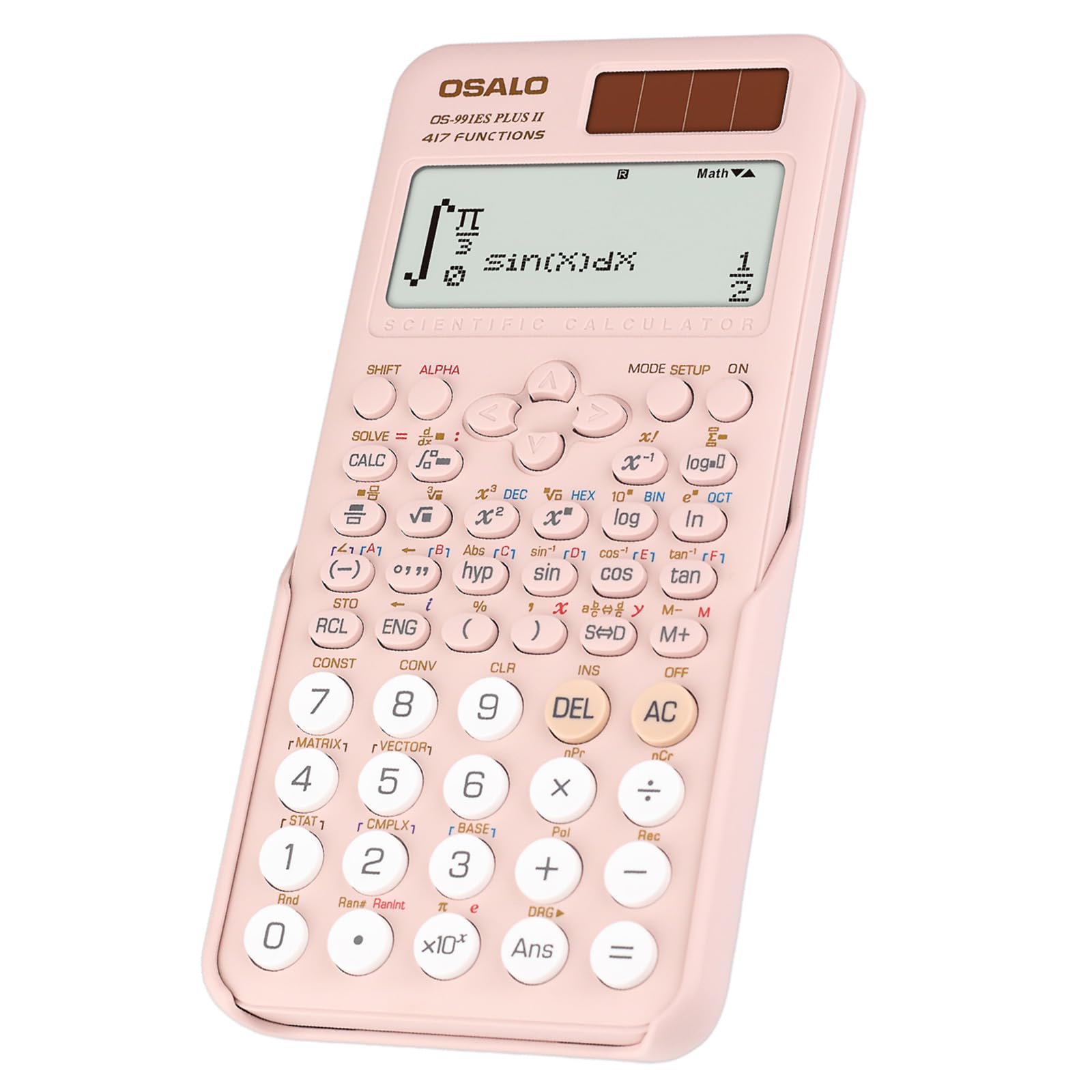 OSALO Scientific Calculator 417 Function 2 Line 10+2 Digits Written Display Solar and Battery Calculators for Students Secondary School College Pink (OS 991ES Plus 2nd Edition)