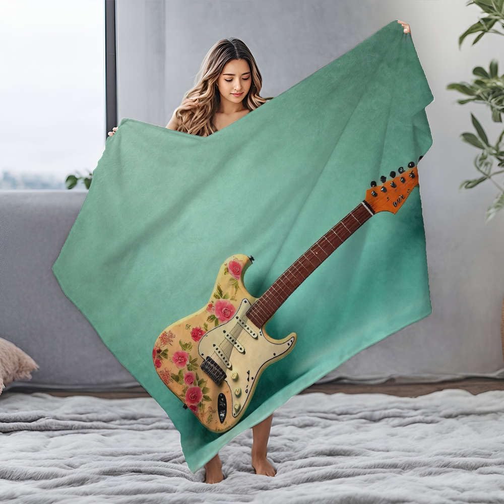 Cadeaux de Pâques personnalisés : couverture bébé guitare et fleurs