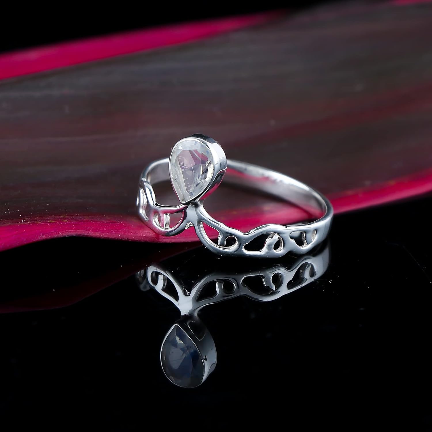 Solid 925 Sterling Silver Natural Rainbow Moonstone Ring, Handmade Gemstone Ring, Healing Crystals, Birthday, Bohemian Jewelry | Promise Wedding Ring | Gift for Women (Moonstone, US-5) - Image 3