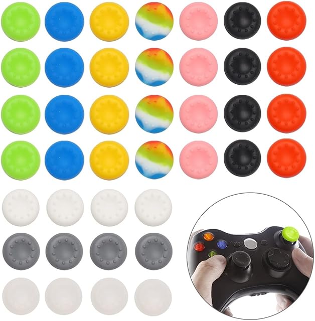 40Pcs Silicone Xbox Thumb Grips Cap Cover,Joystick Silicone Accessories Replacement Parts for PS2, PS3, PS4, PS5, Xbox 360, Xbox One, Xbox Series X/S Controller, Multi-color