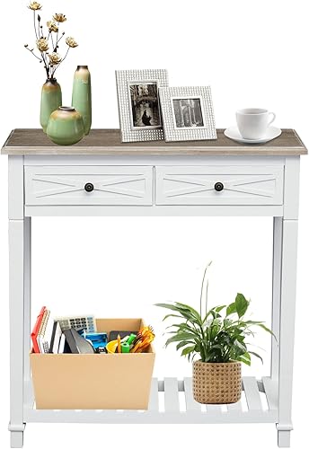 ideo Mesa consola blanca moderna con almacenamiento, mesa de entrada estrecha, 29.8 pies de largo x 10.8 pies de ancho x 31.8 pies de alto,