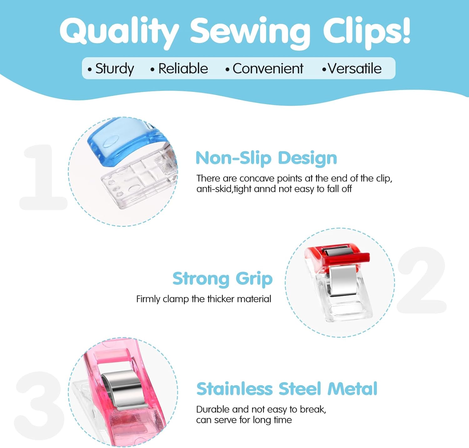 Beeveer 600 Sewing Clips Quilting Supplies Multipurpose Plastic Fabric Clips Assorted Colors for Sewing Quilting Binding Crafts