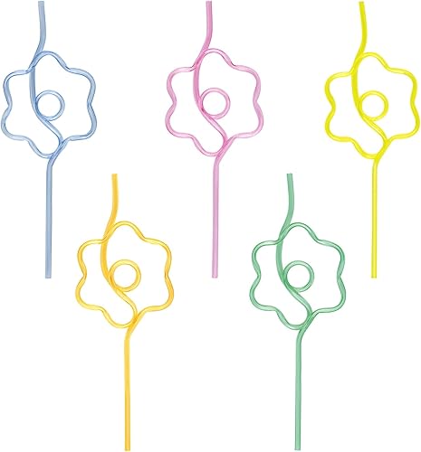 Miniatura 1 de Unique 23672 Pajitas de plástico reutilizables en forma de margarita, Groovy fiesta de cumpleaños, 5 unidades (paquete de 1), multicolor