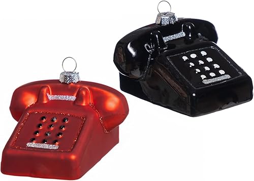 Miniatura 1 de 2 adornos de cristal soplado para teléfono de Navidad, adornos de teléfono retro para colgar en el árbol de Navidad