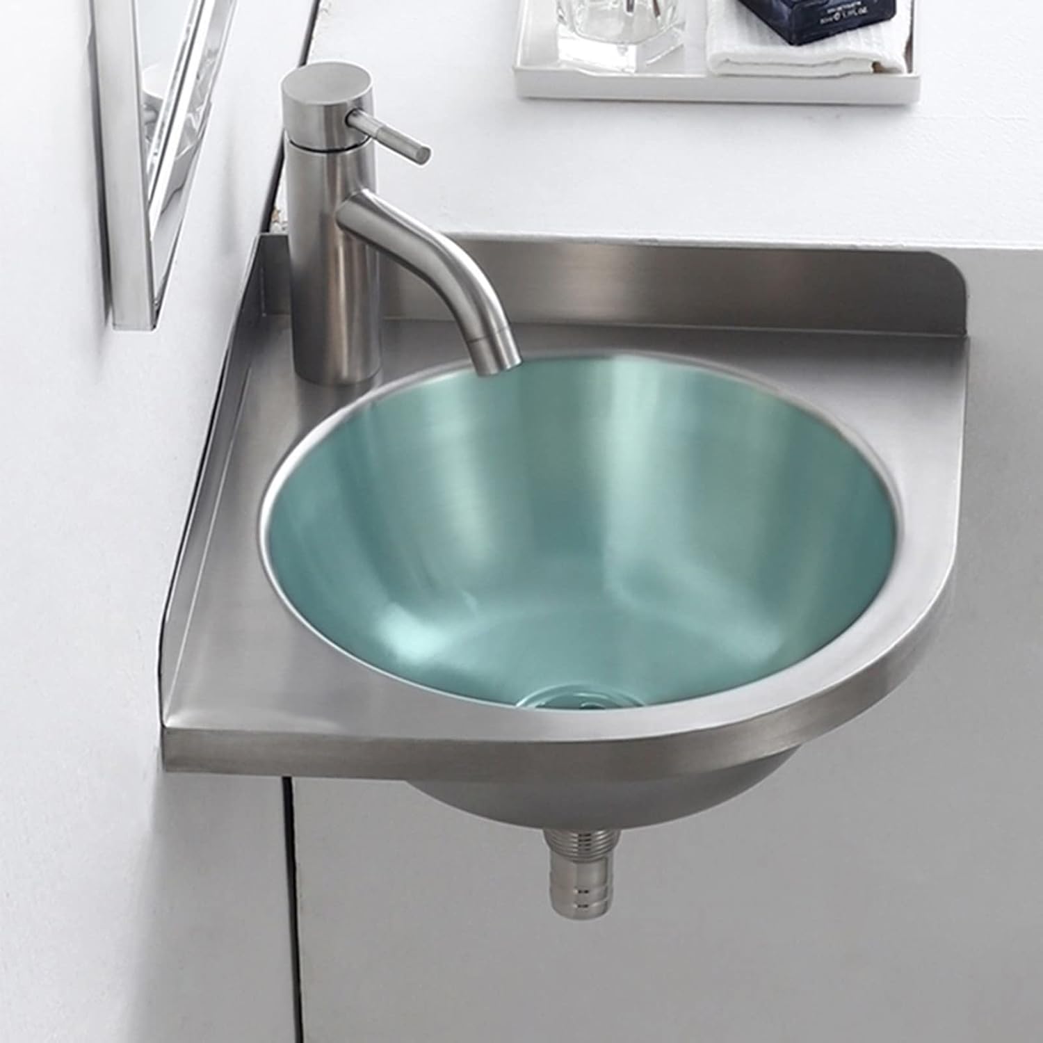JIANFEI Corner Sink,Bar Sink Triangle Wash Basin,Stainless Corner Sink Mini Vanity Space Kitchen Sink Basin for Bathroom Public Places (Color : Silver, Size : F(32x32x45cm))