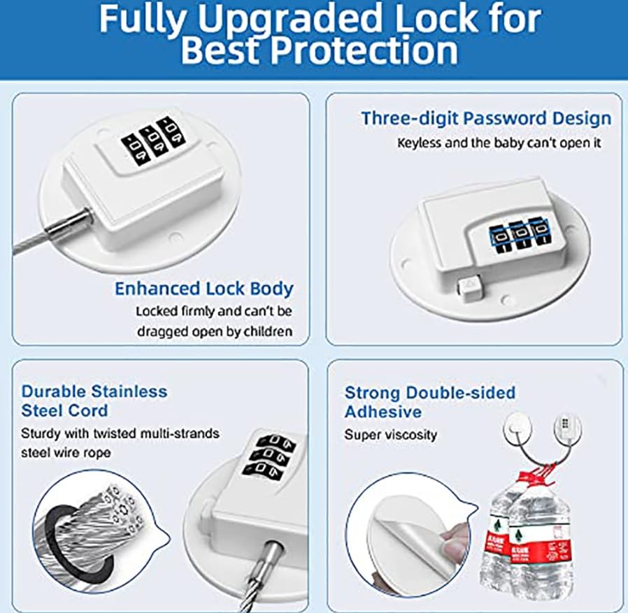 Luminexia Restrictor Ventana de Seguridad,Cerraduras de Ventana,Limitador Ventana Window Safety Lock,Cable de Bloqueo de Seguridad para Niño,Cerradura para Puerta de Frigorífico con Codigos