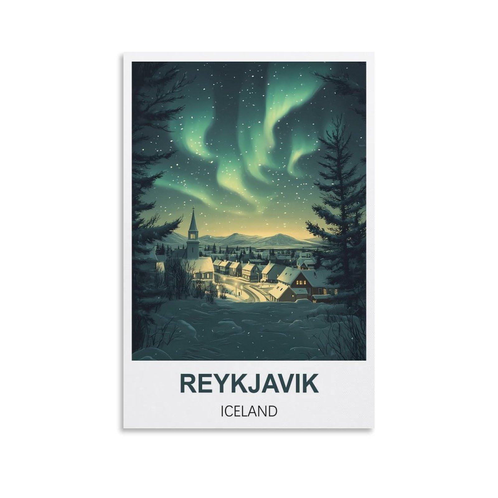 FJIWECWSQ Reykjavik Iceland Vintage Travel Poster 08x12inch(20x30cm) Canvas Wall Art Painting Prints