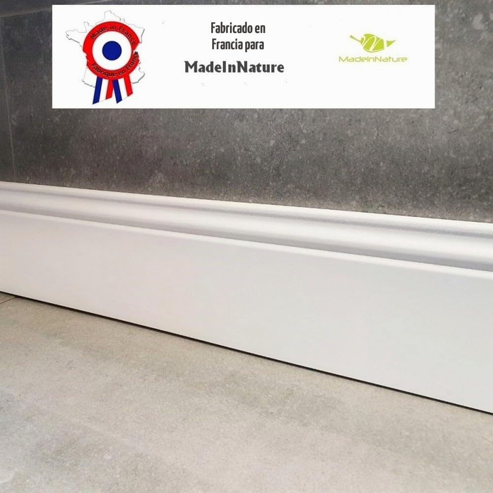 MadeInNature, Zócalo de medio moldeado de estilo Luis XV prepintado blanco de muy alta calidad, diferentes dimensiones, fabricación francesa (largo. 2 m Altura 8 cm, 6 ml)