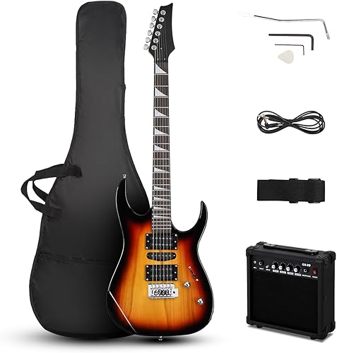 Ktaxon Guitarra eléctrica de 39 pulgadas con amplificador de 20 vatios, kit de guitarra de inicio modelo 170 para principiantes y profesionales con