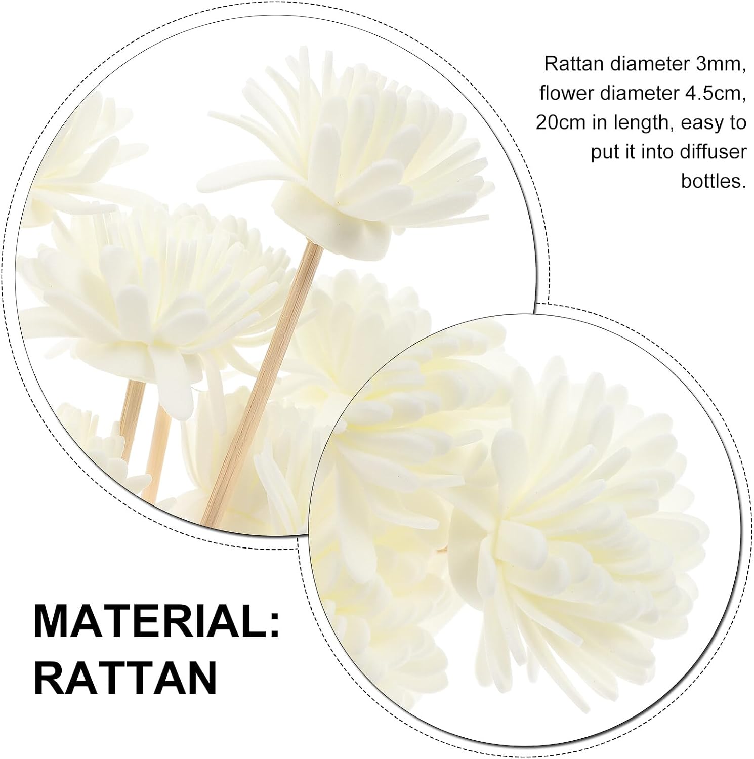 Chrysanthemum Scented Reed Diffuser Sticks 10Pcs White Rattan