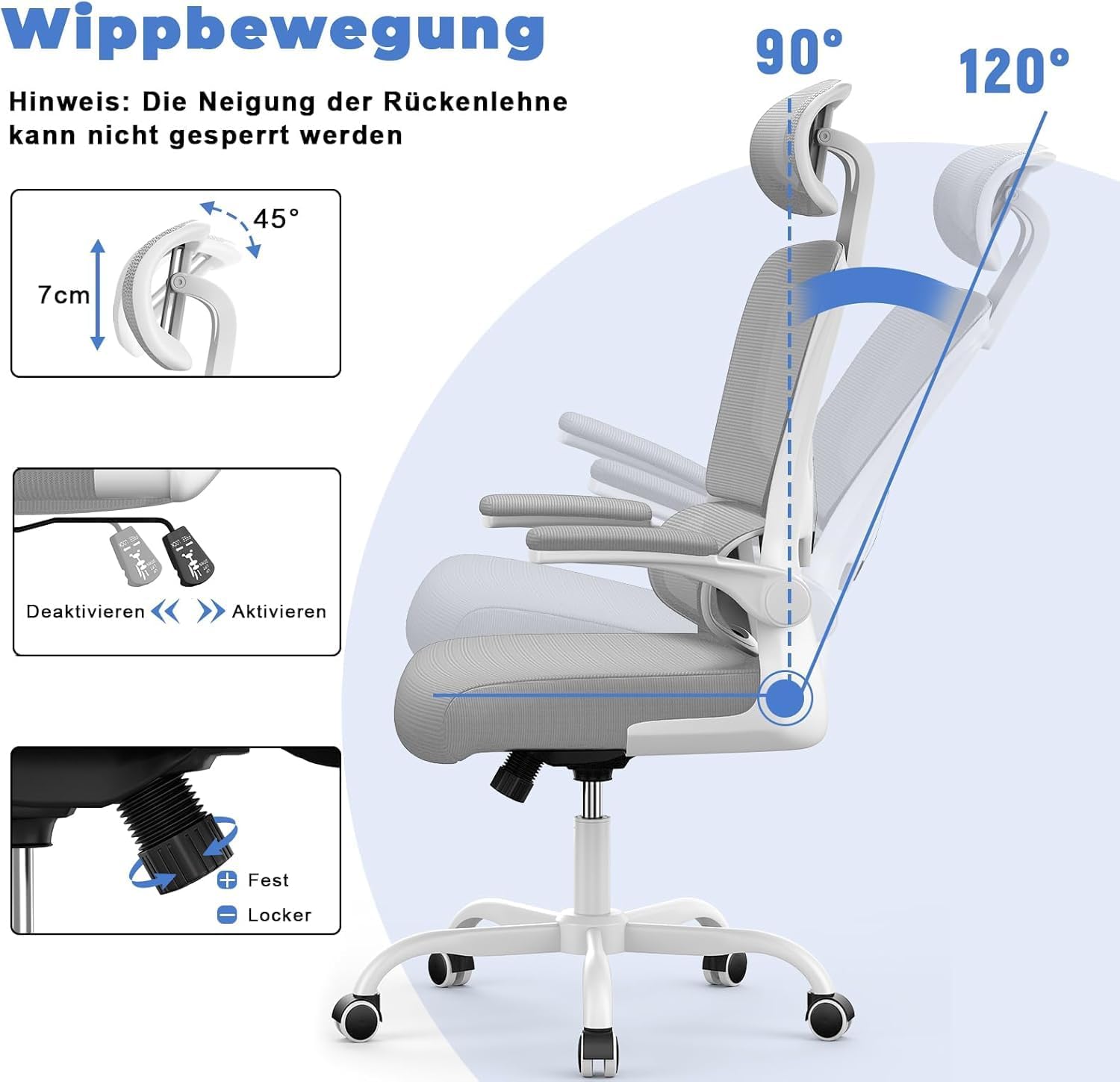 Backrest recline mechanism and headrest adjustment