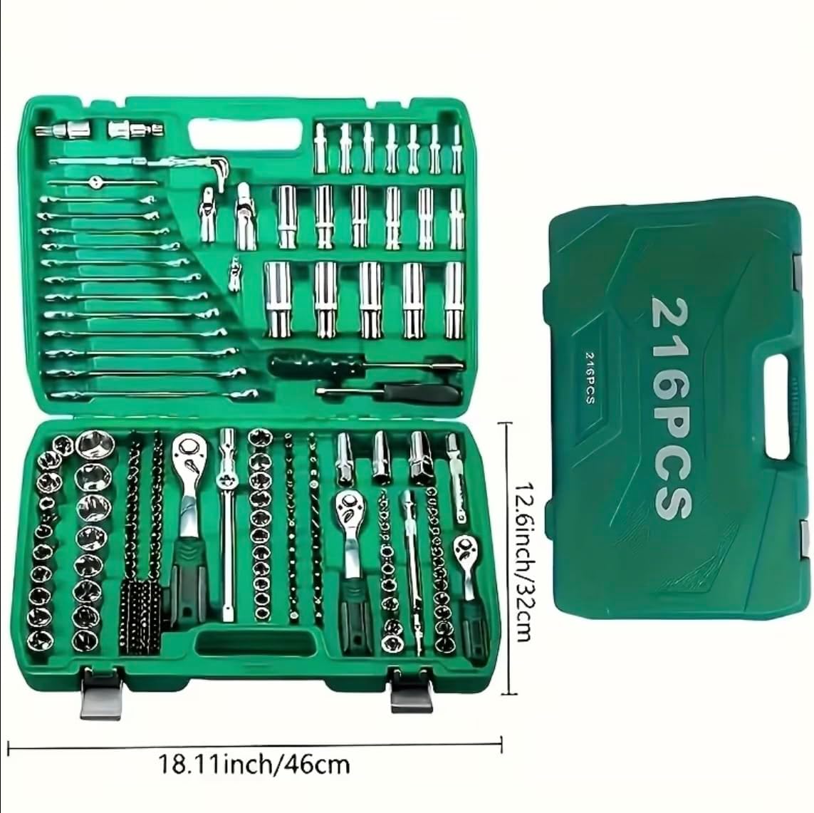 Professional 216 Piece Socket Wrench Tool Set, 1/4" 3/8" 1/2" Drive Ratchet Set with Standard and Deep Sockets, S2 and CR-V Steel, Automotive Repair Kit with Carrying Case