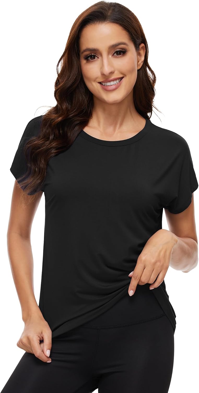 WiWi Women's Pajama Tops Soft Crew Neck Sleep Shirt Loose Short Sleeves T-Shirt Viscose from Bamboo S-XXL - Image 3