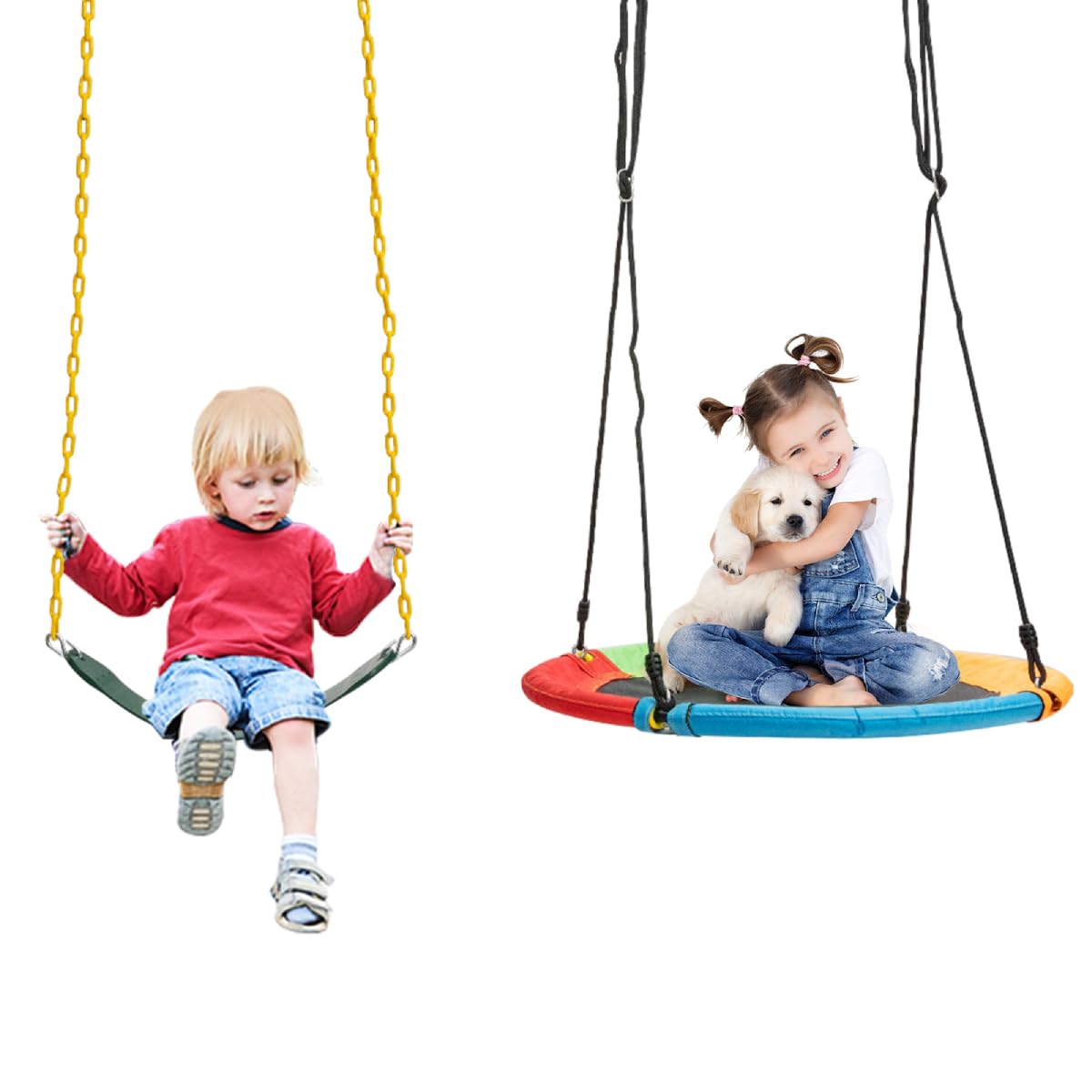 Maxmass Kids Garden Swing Set, Metal A-Shaped Swing Frame Outdoor Children Playground for Children Toddler (Only Belt & Round Swings) — image 1
