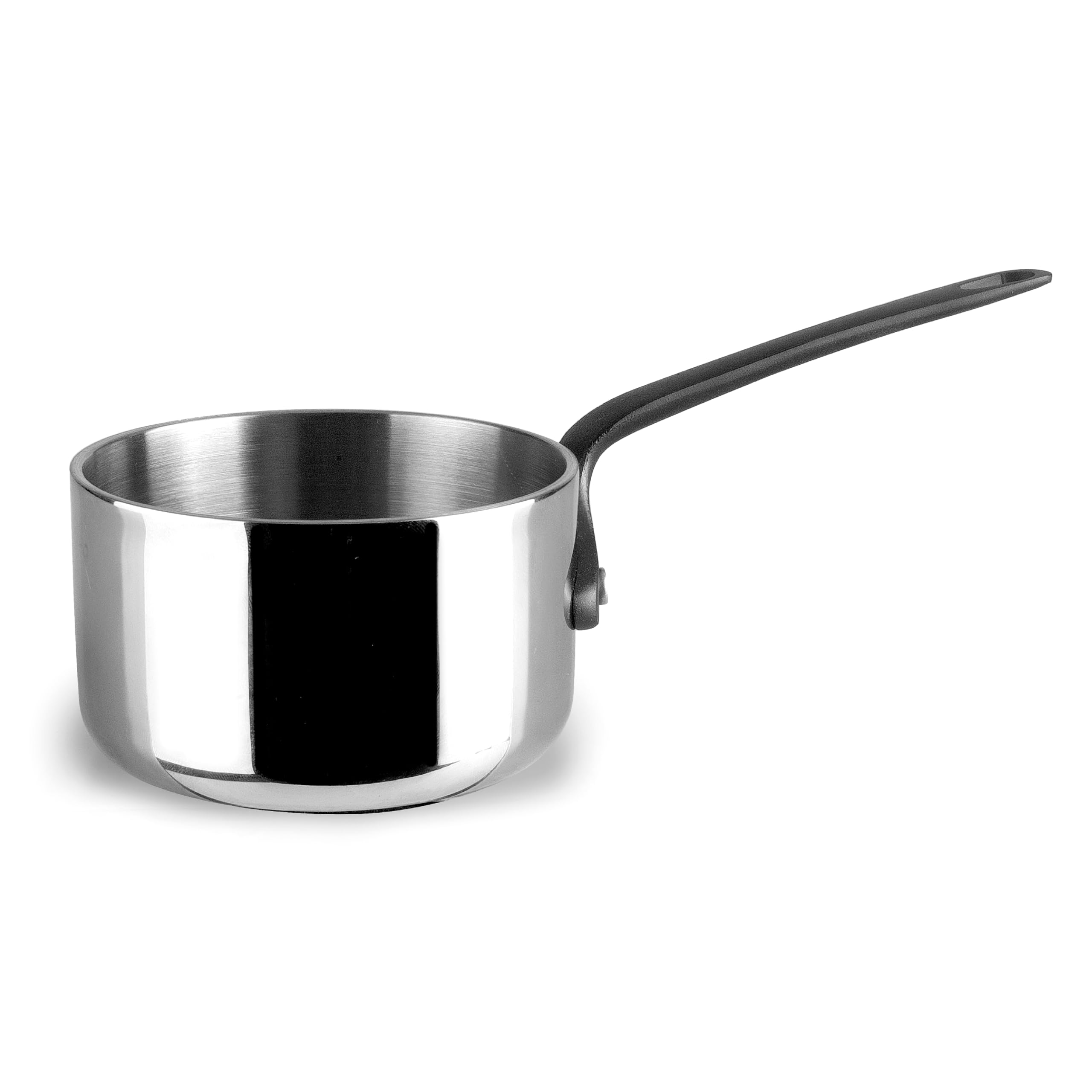 Lacor - 61144 - Mini Cazo Trimetal, Acero Inoxidable 18/10, Diámetro 8,5 cm, 270 ml, Núcleo de Aluminio, Mango Ergonómico con Recubrimiento PVD Titanio, Elegante y Funcional