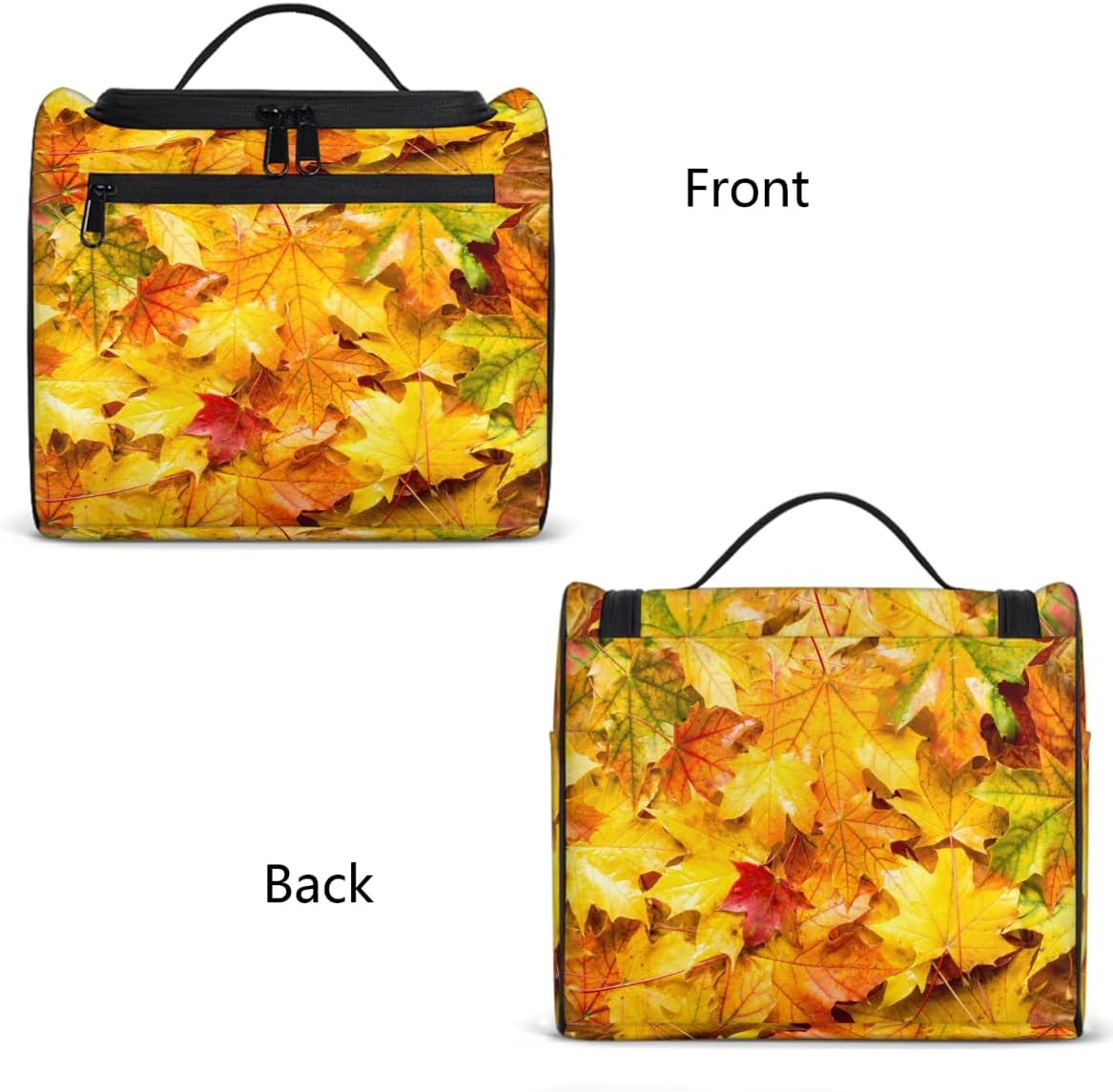 cfpolar Toiletry Bag for Women, Autumn Maple Leaves Hanging Travel Toiletry Bag, Water-resistant Cosmetic Makeup Organizer for Toiletries and Cosmetics, Bathroom Shower Bag with Handle and Hook